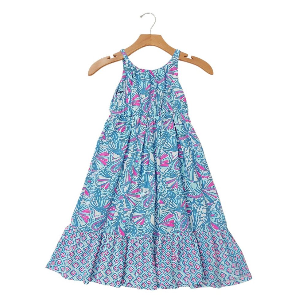 Lilly Pulitzer for Target Maxi Dress Girls 5T Blue Floral Pleated Sleeves A-line